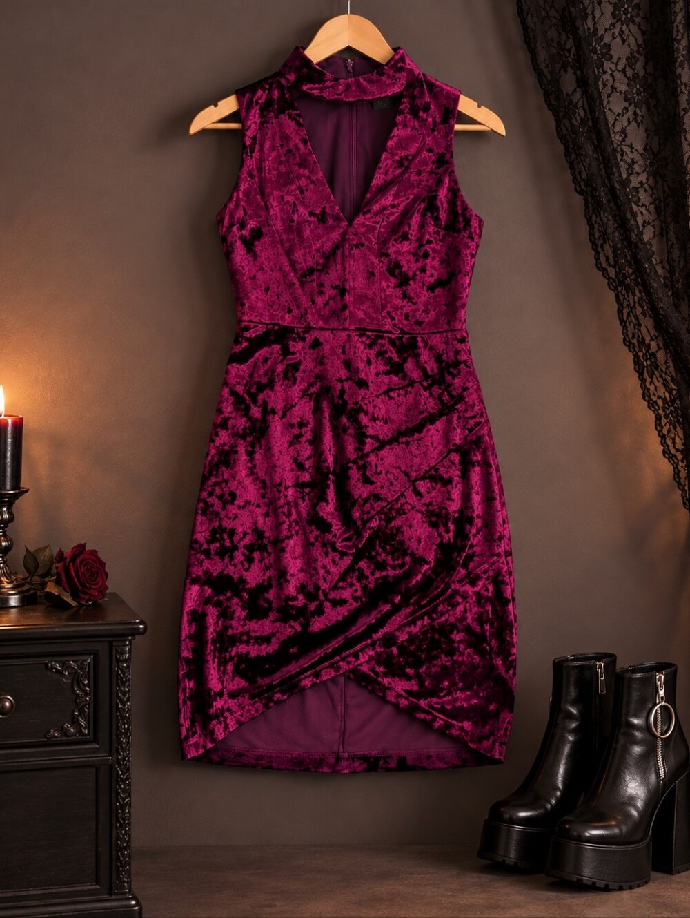 B. Darlin Goth Crushed Velvet Sleeveless Mini Dress - Plum